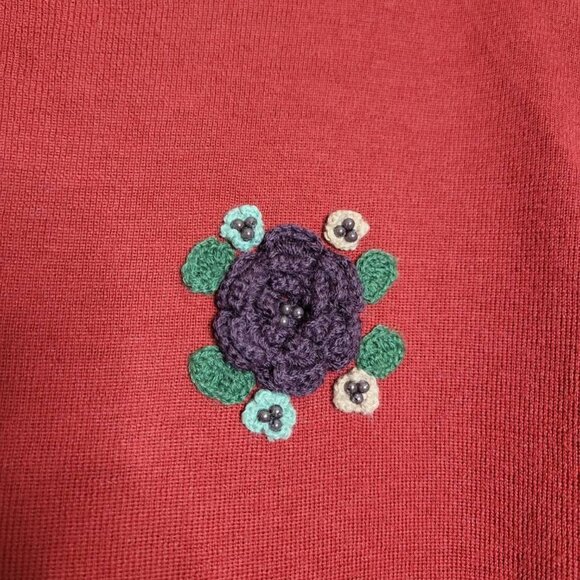 Vintage Women's XXL Orange Red Wool Blend Floral Embroidered Sweater Granny Cor - Picture 3 of 7